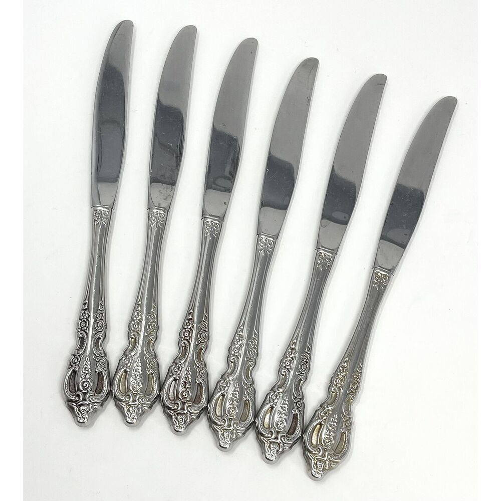Oneida Renoir-Pembrooke Stainless Floral Hollow Dinner Knives 9" Set Of 6